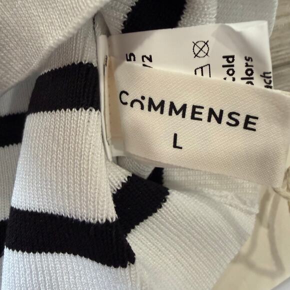 Commense Striped Casual Strech Crop Bodycon Knit Top Black White Stripe L - Picture 4 of 6